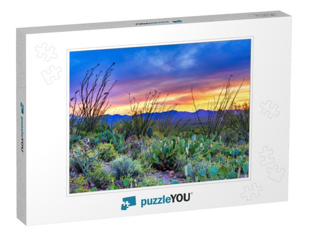 Sunset in Saguaro National Park Near Tucson, Arizona... Jigsaw Puzzle