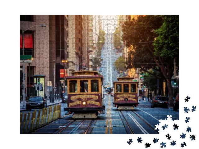 Classic View of Historic Traditional Cable Cars Riding on... Jigsaw Puzzle with 1000 pieces