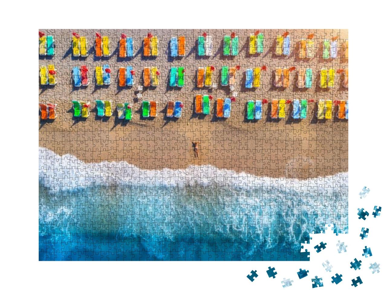 Aerial View of Lying Woman on the Beach with Colorful Cha... Jigsaw Puzzle with 1000 pieces
