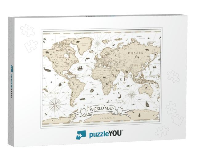 World Map Vintage Cartoon Detailed - Vector with Layaers... Jigsaw Puzzle