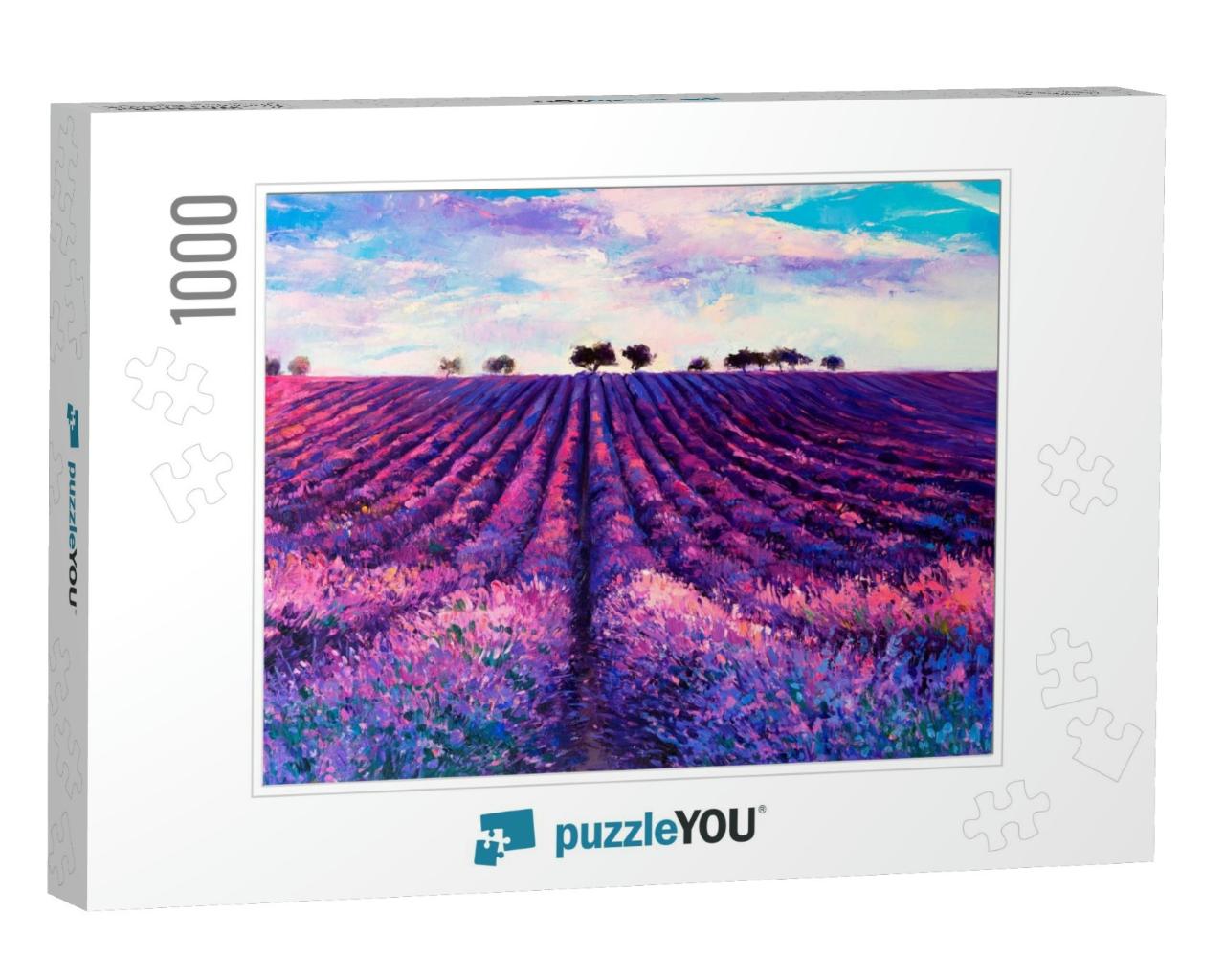 Oil Painting with Lavender Field. Art Decor... Jigsaw Puzzle with 1000 pieces