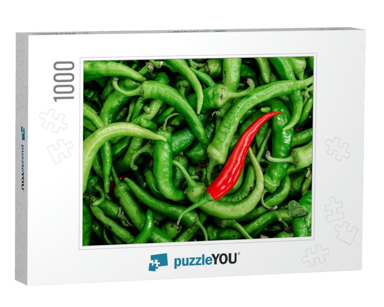 Red Pepper on Green Peppers Background. Chili Pepper... Jigsaw Puzzle with 1000 pieces