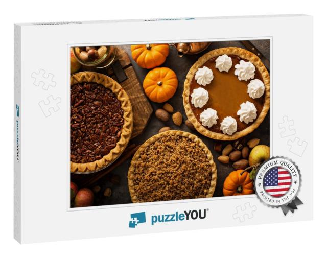 Fall Traditional Pies Pumpkin, Pecan & Apple Crumble Pie... Jigsaw Puzzle