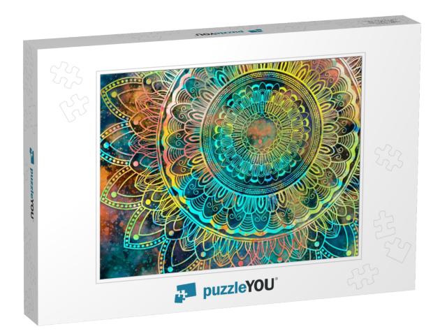 Abstract Mandala Graphic Design & Watercolor Digital Art... Jigsaw Puzzle