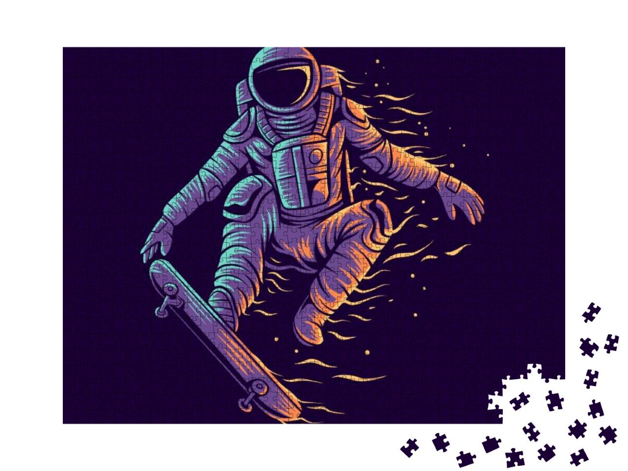 Astronaut Skateboarding Jump with Skateboard Vector Illus... Jigsaw Puzzle with 1000 pieces