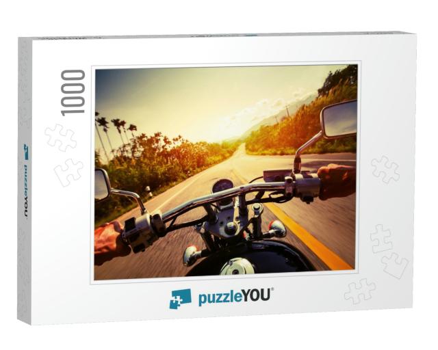 Driver Riding Motorcycle on an Empty Asphalt Road... Jigsaw Puzzle with 1000 pieces