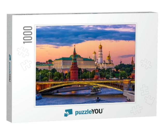 Moscow Kremlin, Kremlin Embankment & Moscow River At Nigh... Jigsaw Puzzle with 1000 pieces