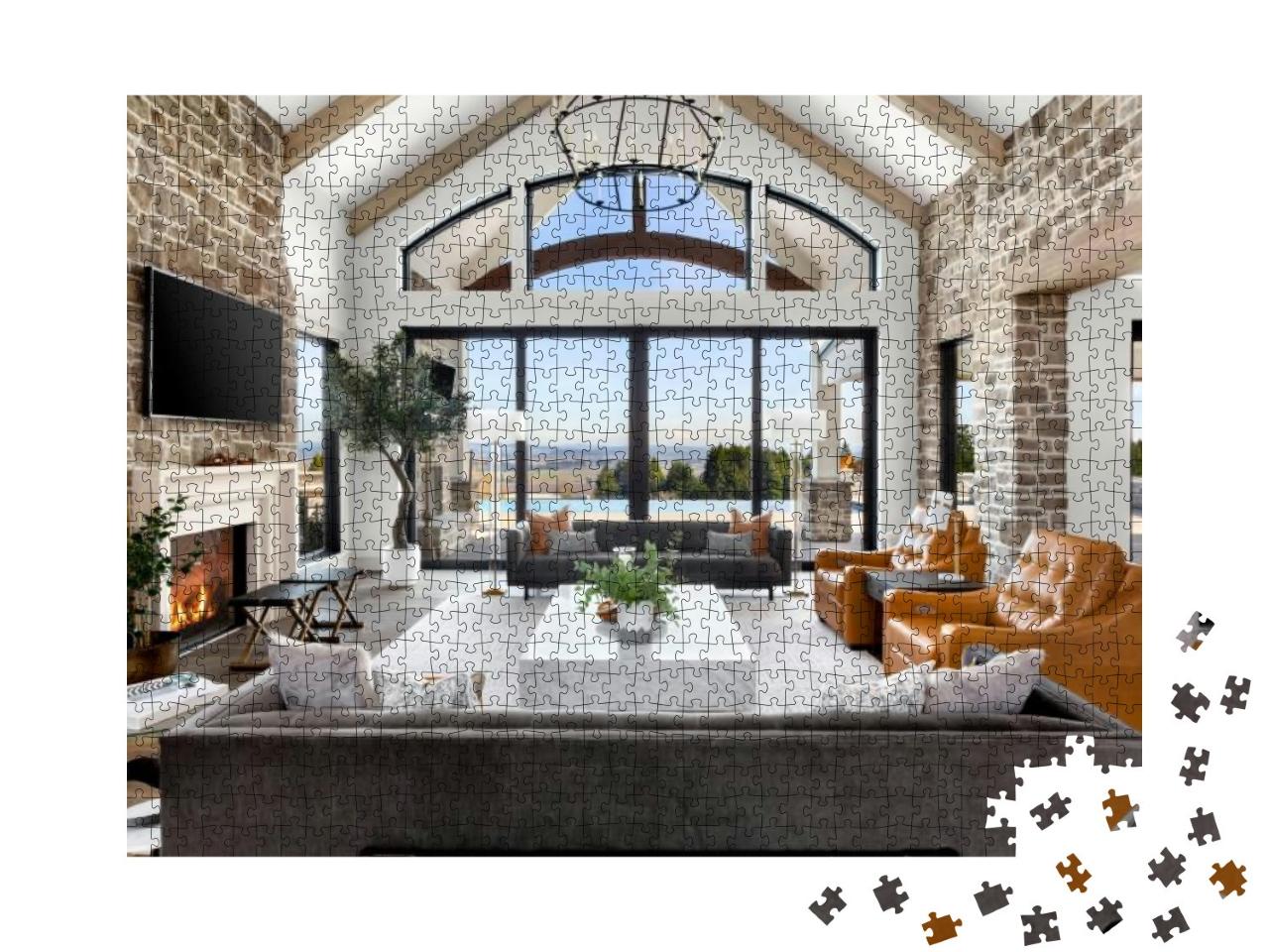 Beautiful Living Room in New Traditional Luxury Home. Fea... Jigsaw Puzzle with 1000 pieces