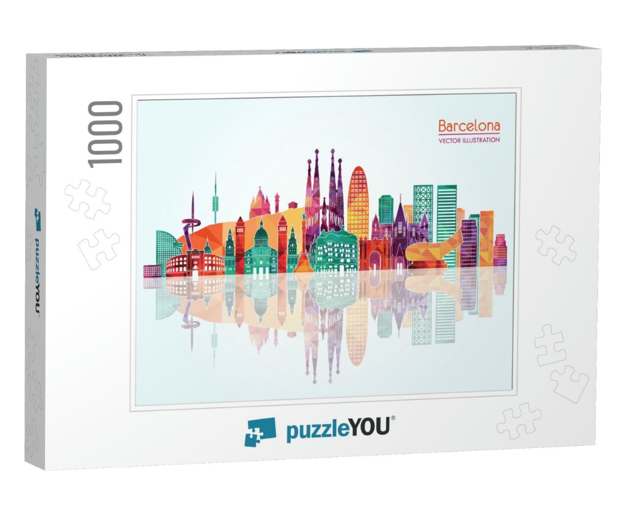 Barcelona Skyline Detailed Silhouette. Vector Illustratio... Jigsaw Puzzle with 1000 pieces
