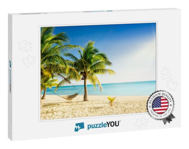 Sunny Paradise Beach with Palm Trees & Traditional Braide... Jigsaw Puzzle