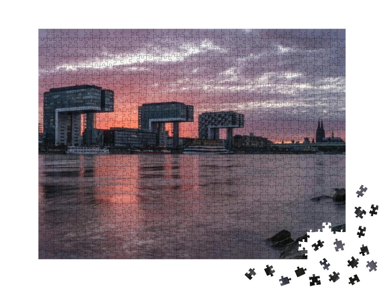 Sunset Moving Clouds Skyline Cologne Koln, the Three Cran... Jigsaw Puzzle with 1000 pieces