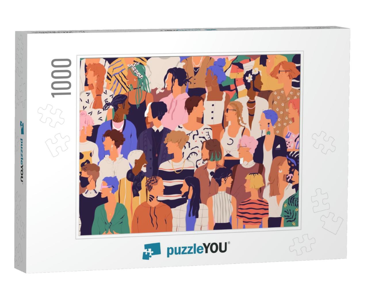 Crowd of Young & Elderly Men & Women in Trendy Hipster Cl... Jigsaw Puzzle with 1000 pieces