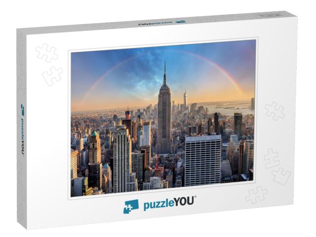 New York City Skyline with Urban Skyscrapers & Rainbow... Jigsaw Puzzle