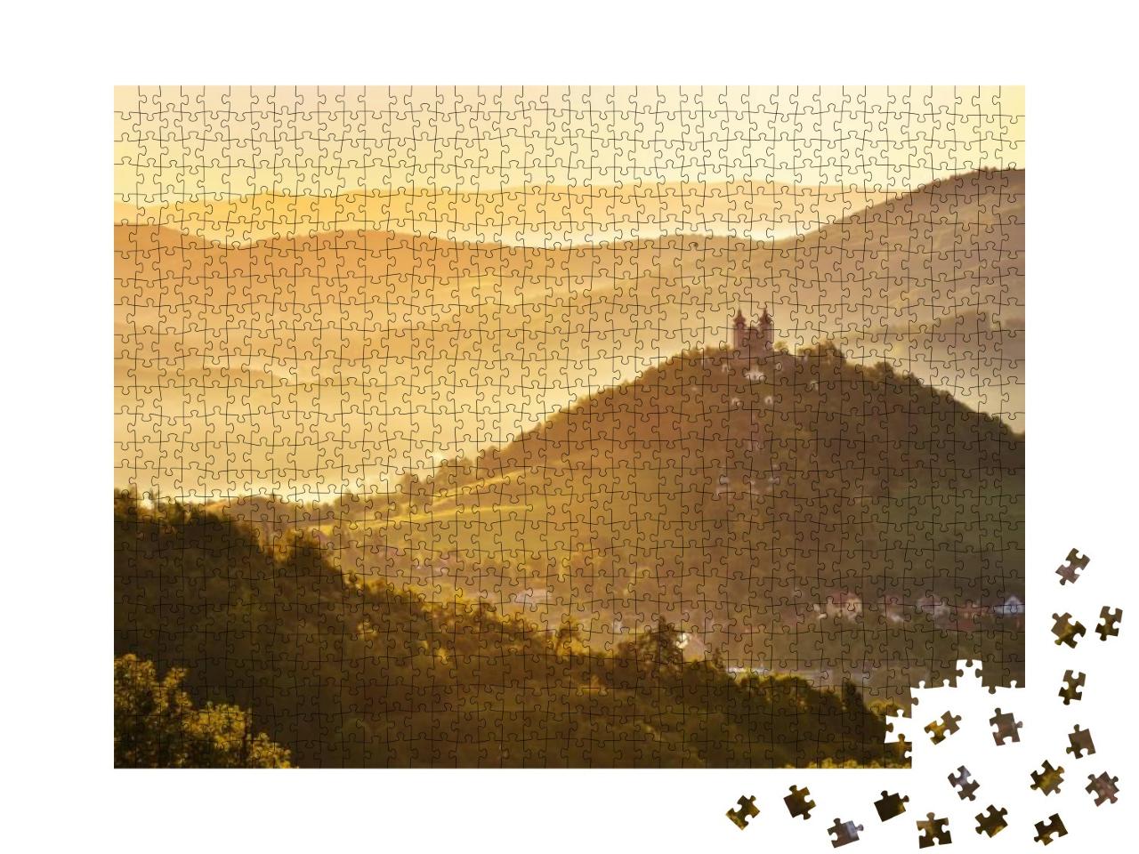 Romantic Morning Scenery - Church with Two Towers on the... Jigsaw Puzzle with 1000 pieces