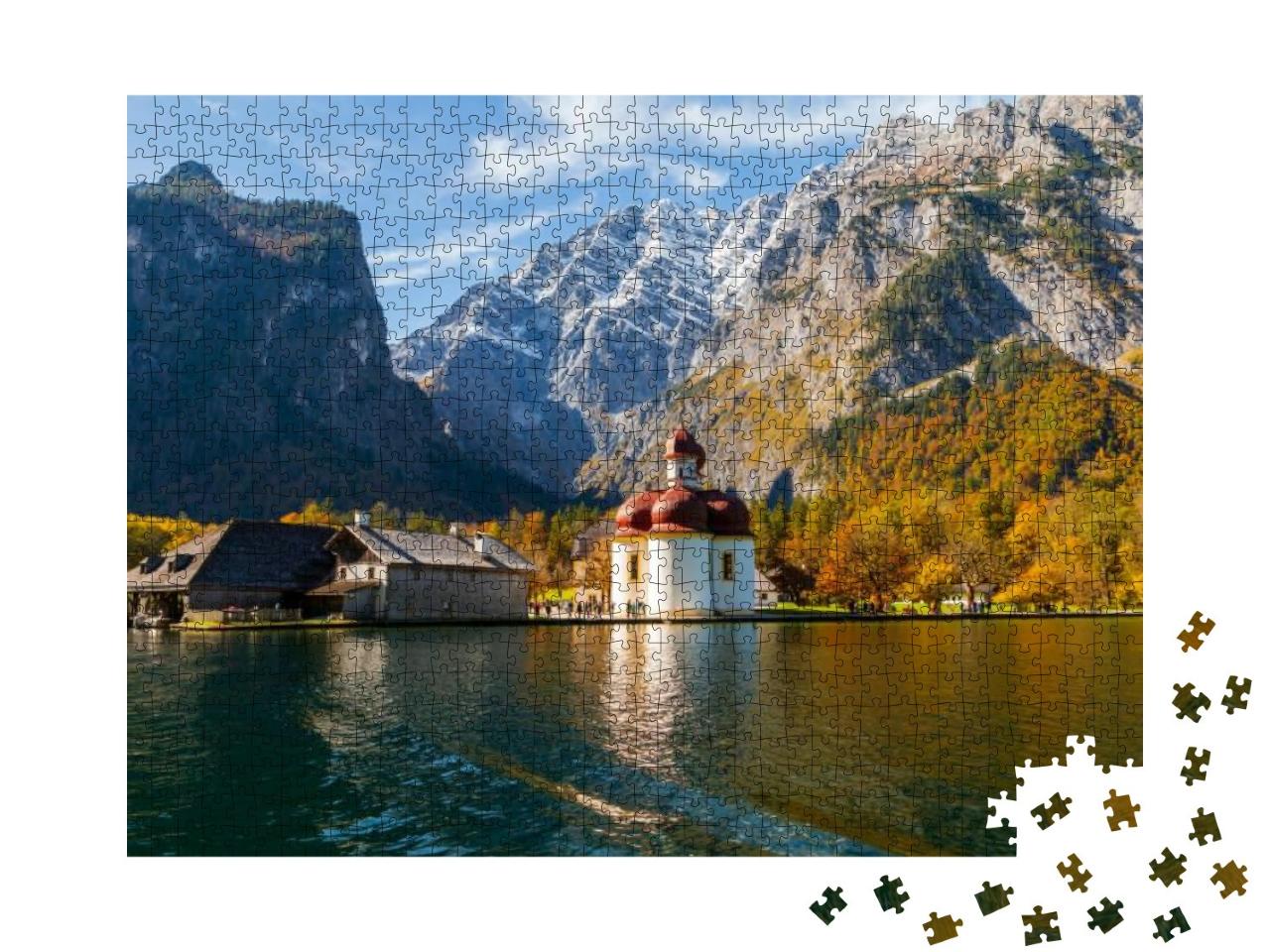 Konigssee Lake Konigsee in Foggy Weather, St. Bartholoma... Jigsaw Puzzle with 1000 pieces