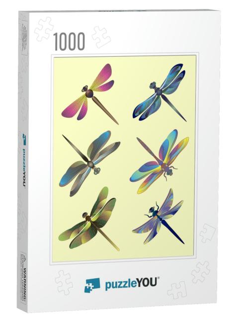 Set of Silhouettes of Dragonflies... Jigsaw Puzzle with 1000 pieces