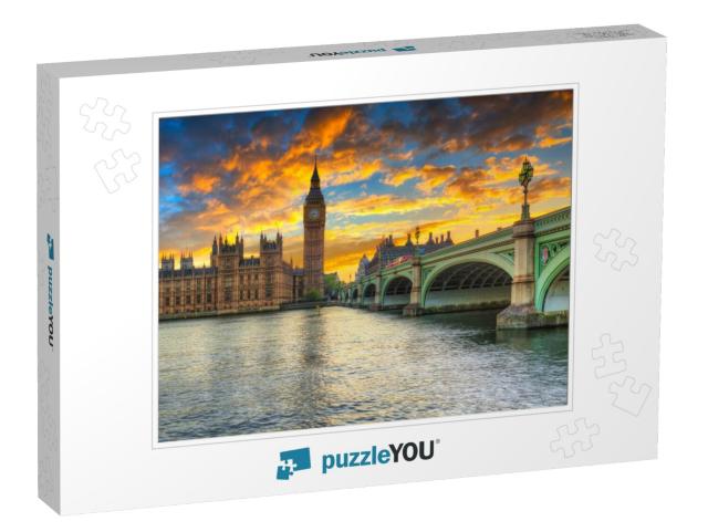 Big Ben & Westminster Palace in London At Sunset, Uk... Jigsaw Puzzle