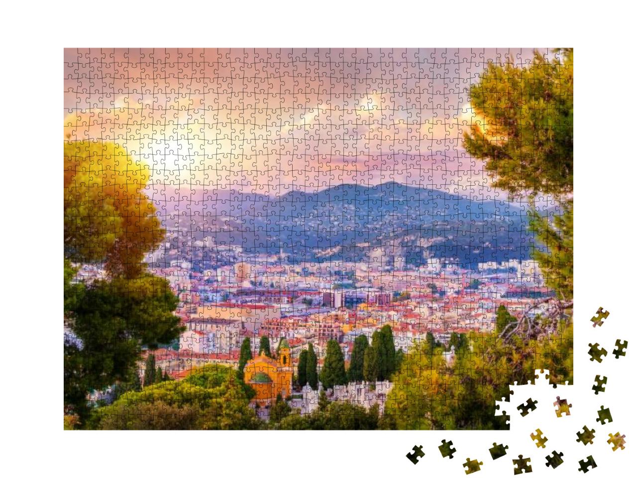 Sunset Aerial View of Nice, Cote Dazur, French Riviera, F... Jigsaw Puzzle with 1000 pieces