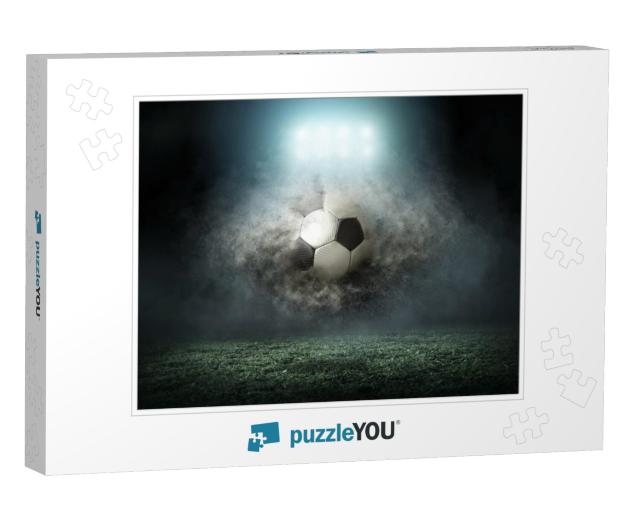 Soccer player with ball in action outdoors Jigsaw Puzzle