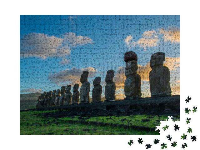 The Fifteen Moai of Ahu Tongariki At Sunrise on the Easte... Jigsaw Puzzle with 1000 pieces