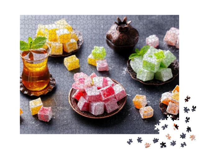Assortment of Turkish Delights on a Copper Tray with Glas... Jigsaw Puzzle with 1000 pieces