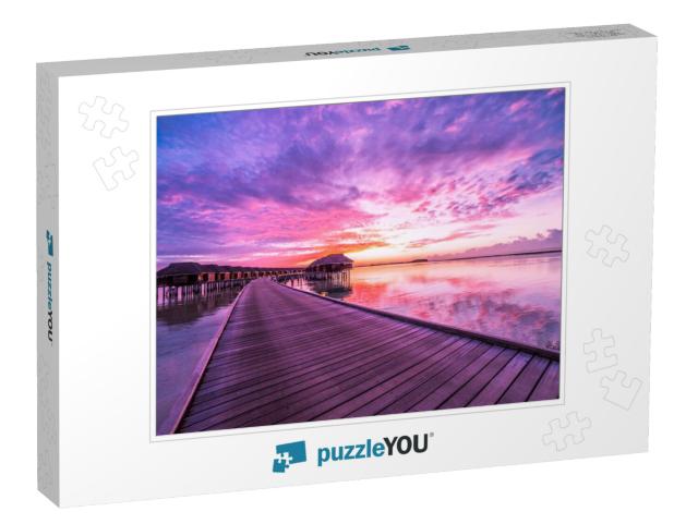 Colorful Sunset Over Ocean on Maldives... Jigsaw Puzzle