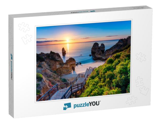 Camilo Beach Praia Do Camilo At Algarve, Portugal with Tu... Jigsaw Puzzle