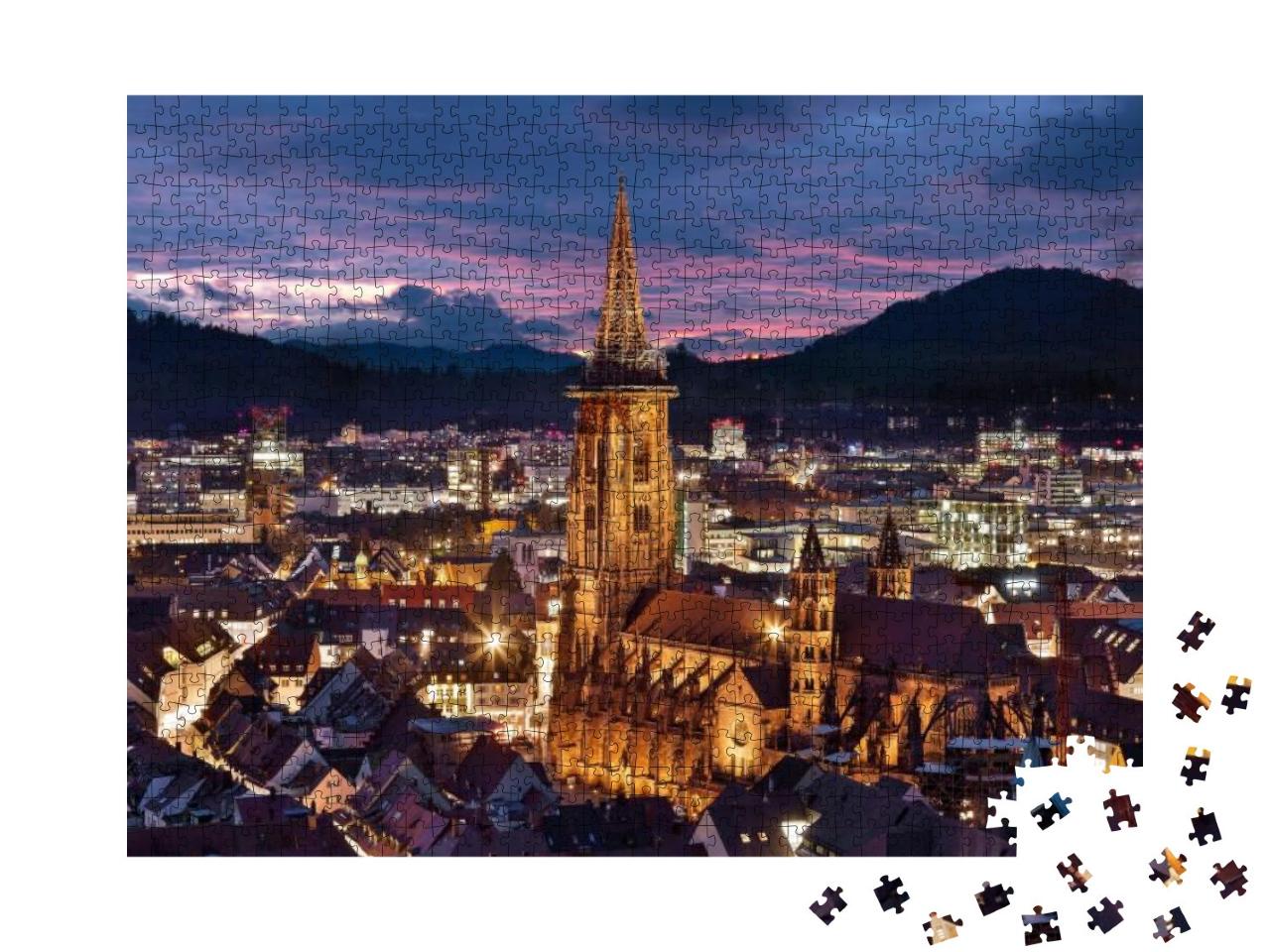 Freiburg Munster in Freiburg Im Breisgau At Blue Hour... Jigsaw Puzzle with 1000 pieces