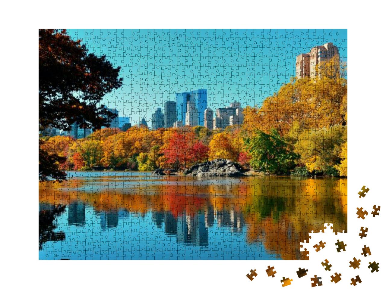 Central Park Autumn & Buildings Reflection in Midtown Man... Jigsaw Puzzle with 1000 pieces
