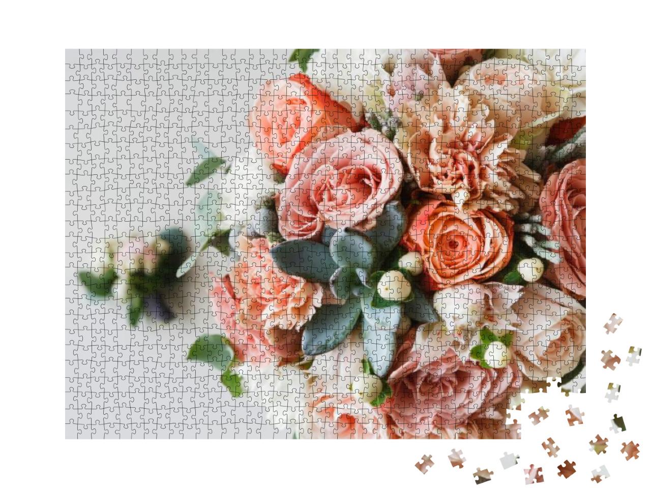 Wedding Flowers, Bridal Bouquet Closeup. Decoration Made... Jigsaw Puzzle with 1000 pieces