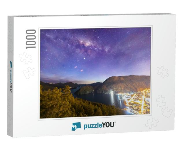 San Martin De Loss Andes Town Nightscape View. the Milky... Jigsaw Puzzle with 1000 pieces
