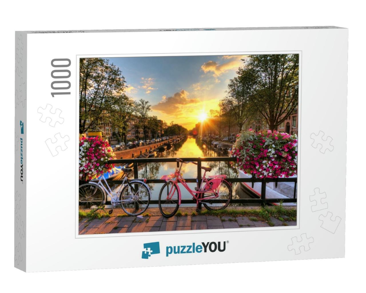 Beautiful Sunrise Over Amsterdam, the Netherlands, with F... Jigsaw Puzzle with 1000 pieces