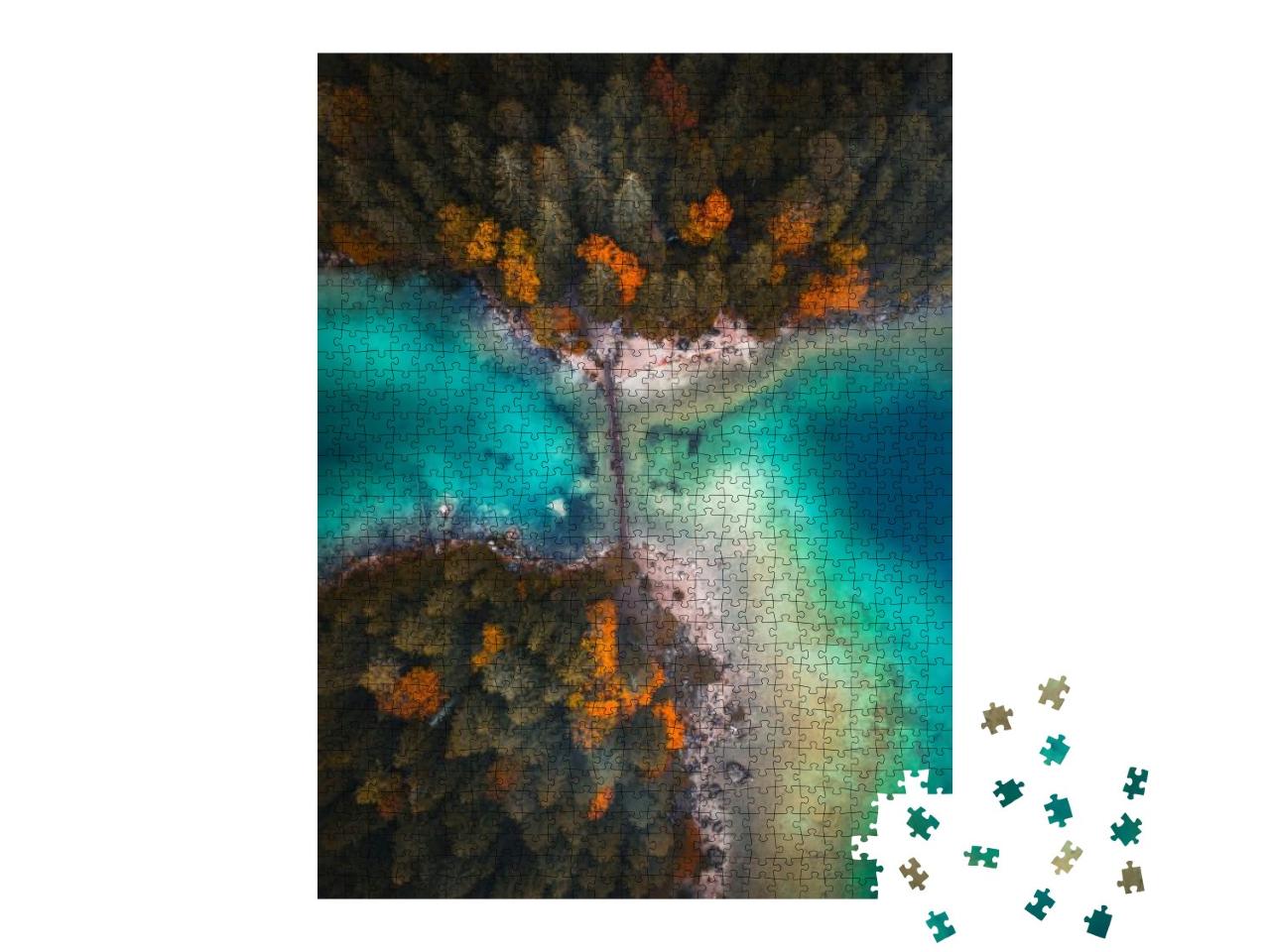 An Aerial View of a Bridge Over Lake Eibsee in Bavaria, G... Jigsaw Puzzle with 1000 pieces