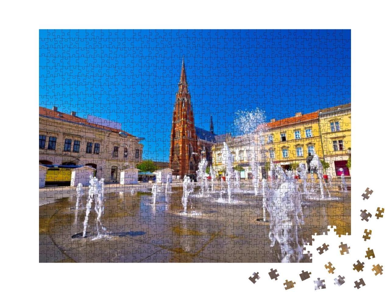 Osijek Main Square Fountain & Cathedral View, Slavonija R... Jigsaw Puzzle with 1000 pieces