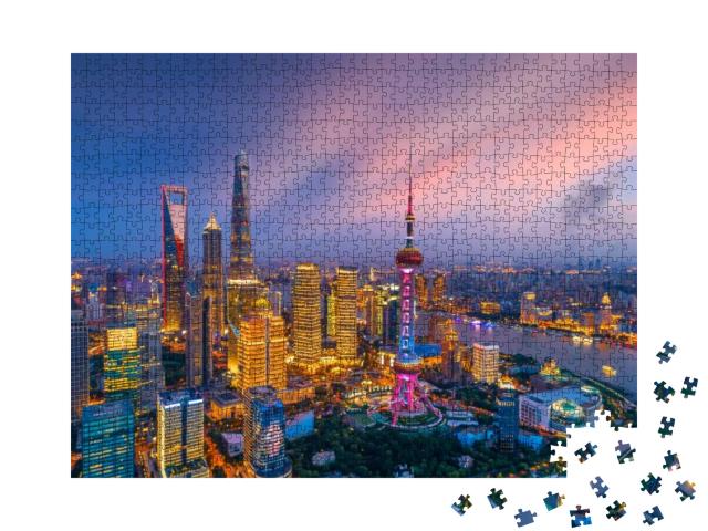 Aerial View of Shanghai Skyline At Night, China... Jigsaw Puzzle with 1000 pieces