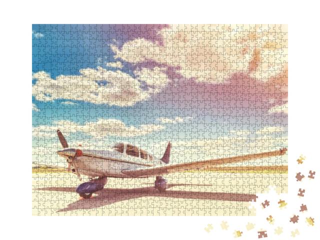 Propeller Plane Parking At the Airport. Sunny Day... Jigsaw Puzzle with 1000 pieces