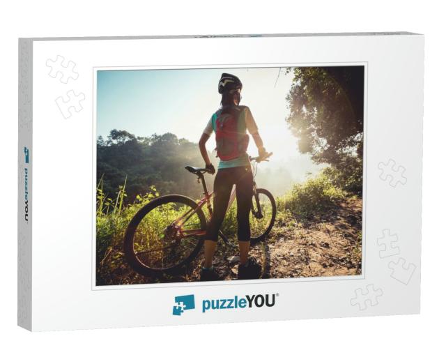 Young Woman Cyclist Enjoy the Beautiful Sunrise on Summer... Jigsaw Puzzle