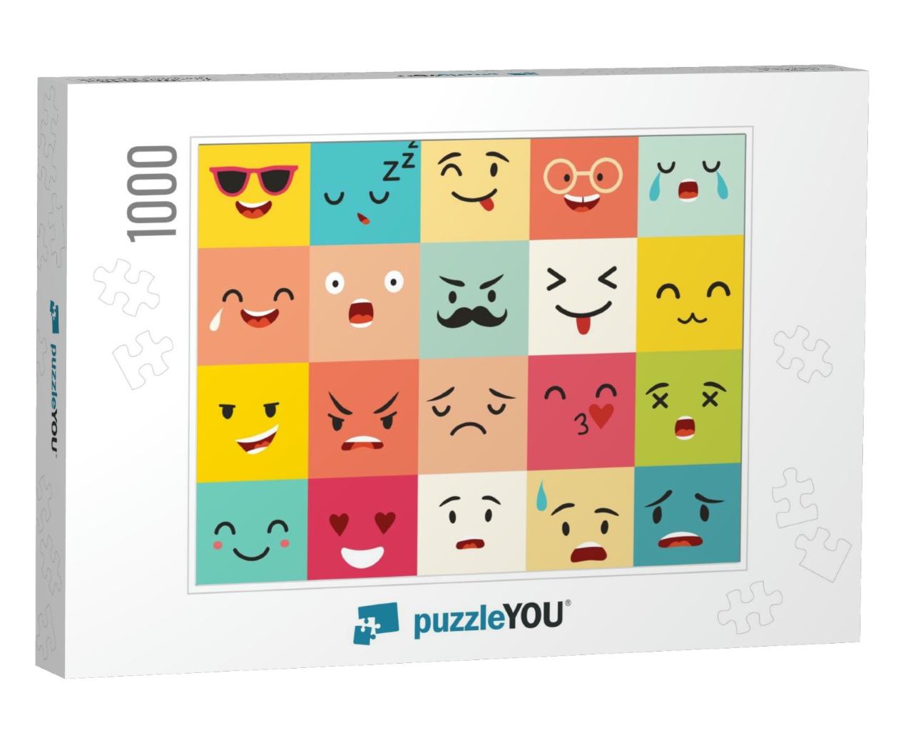 Emoticons Vector Pattern. Emoji Square Icons. Cute Emoji... Jigsaw Puzzle with 1000 pieces