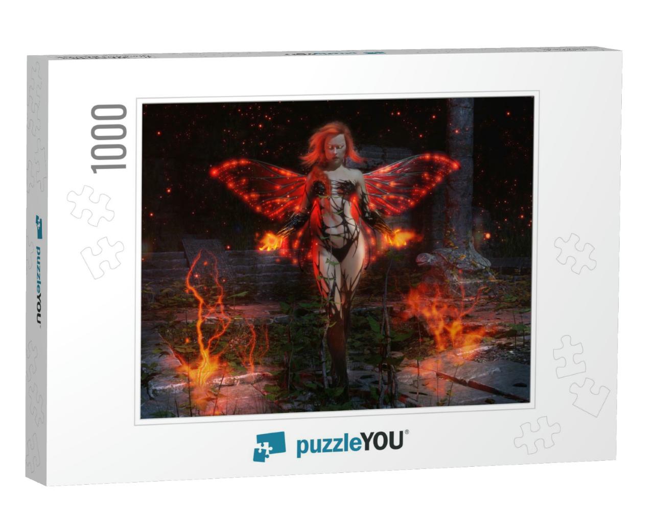 A 3D Digital Render of a Female Fairy with Fiery Magic Sp... Jigsaw Puzzle with 1000 pieces