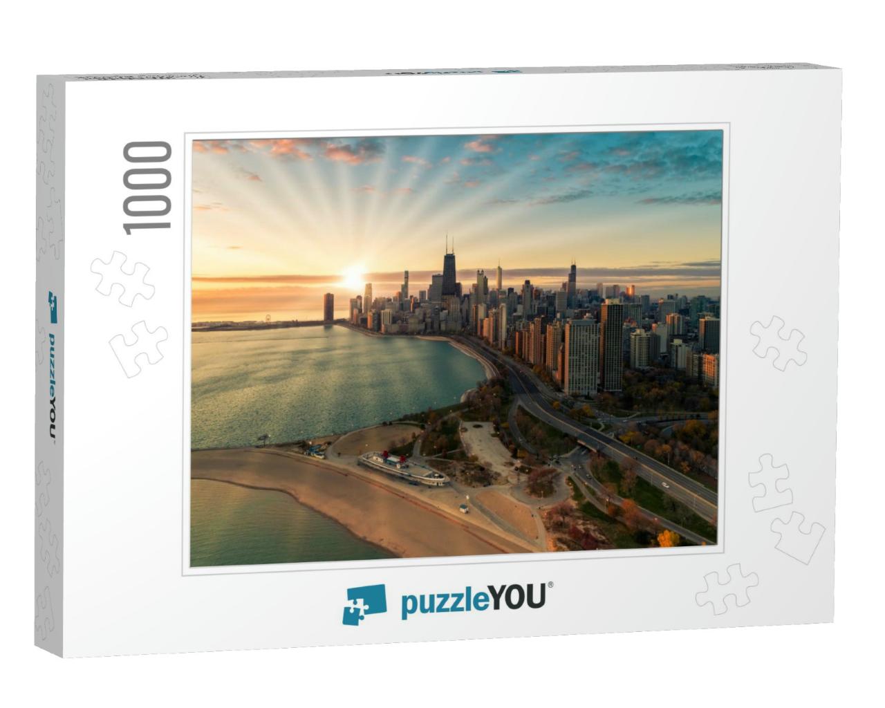 Aerial View of Chicago Downtown Skyline At Sunrise with S... Jigsaw Puzzle with 1000 pieces