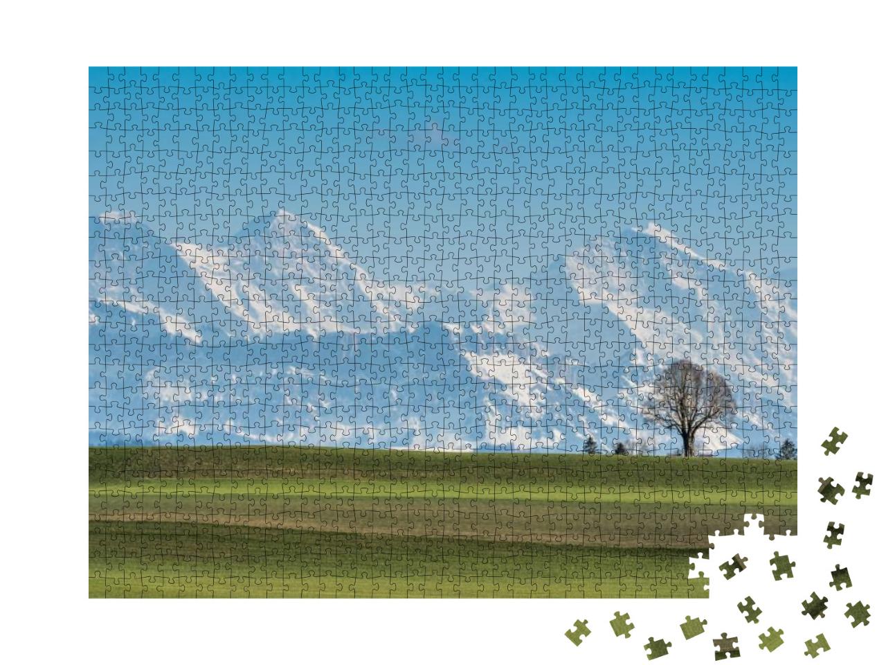 A Tree in Front of Eiger, Moench & Jungfrau on a Beautifu... Jigsaw Puzzle with 1000 pieces