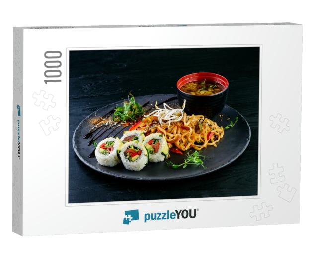 Asian Food Table with Various Kind of Chinese Food, Noodl... Jigsaw Puzzle with 1000 pieces