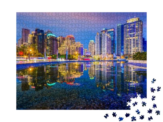 Taichung, Taiwan City Skyline At Night... Jigsaw Puzzle with 1000 pieces