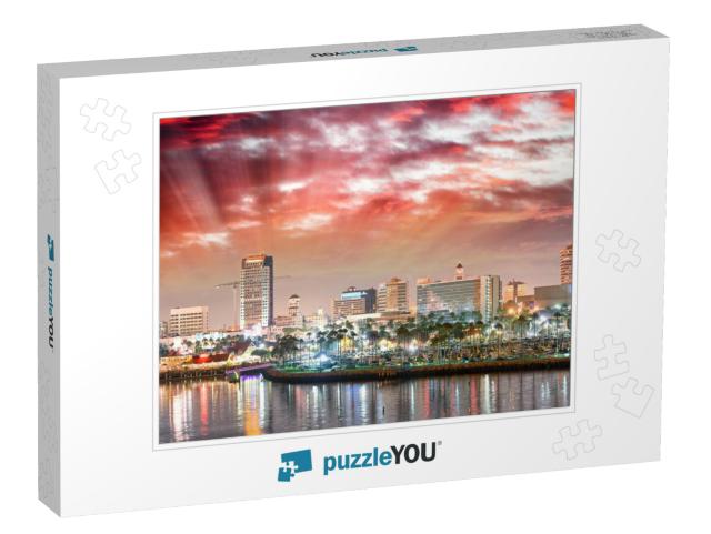 Long Beach City Skyline At Night, California... Jigsaw Puzzle