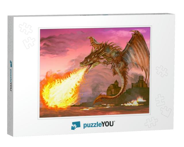 Dragon Blowing Out Fire Illustration... Jigsaw Puzzle