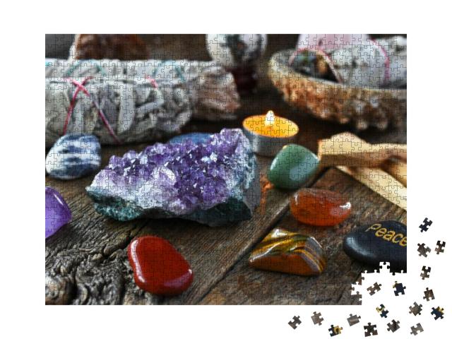 A Close Up Image of Chakra Crystals Surrounding Am Amethy... Jigsaw Puzzle with 1000 pieces