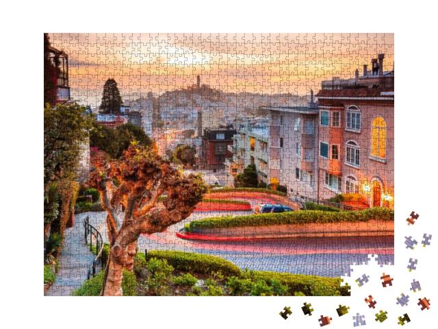 Famous Lombard Street in San Francisco At Sunrise... Jigsaw Puzzle with 1000 pieces
