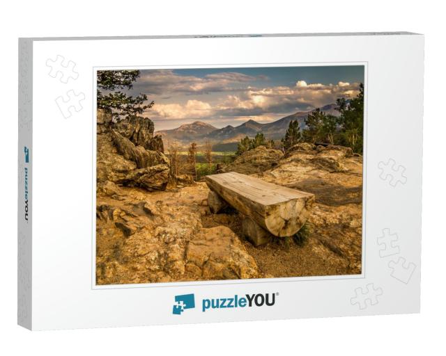 Park Bench in Rocky Mountain National Park, Colorado... Jigsaw Puzzle