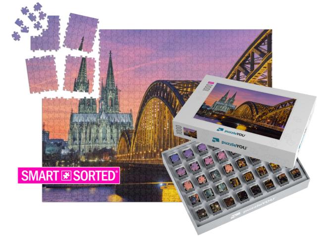 Cologne Cathedral & Hohenzollern Bridge At Sunset / Night... | SMART SORTED® | Jigsaw Puzzle with 1000 pieces