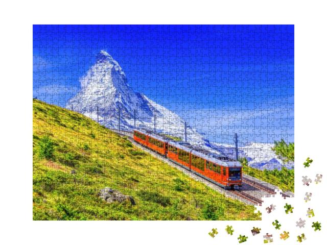 Zermatt, Switzerland. Gornergrat Tourist Train with Matte... Jigsaw Puzzle with 1000 pieces